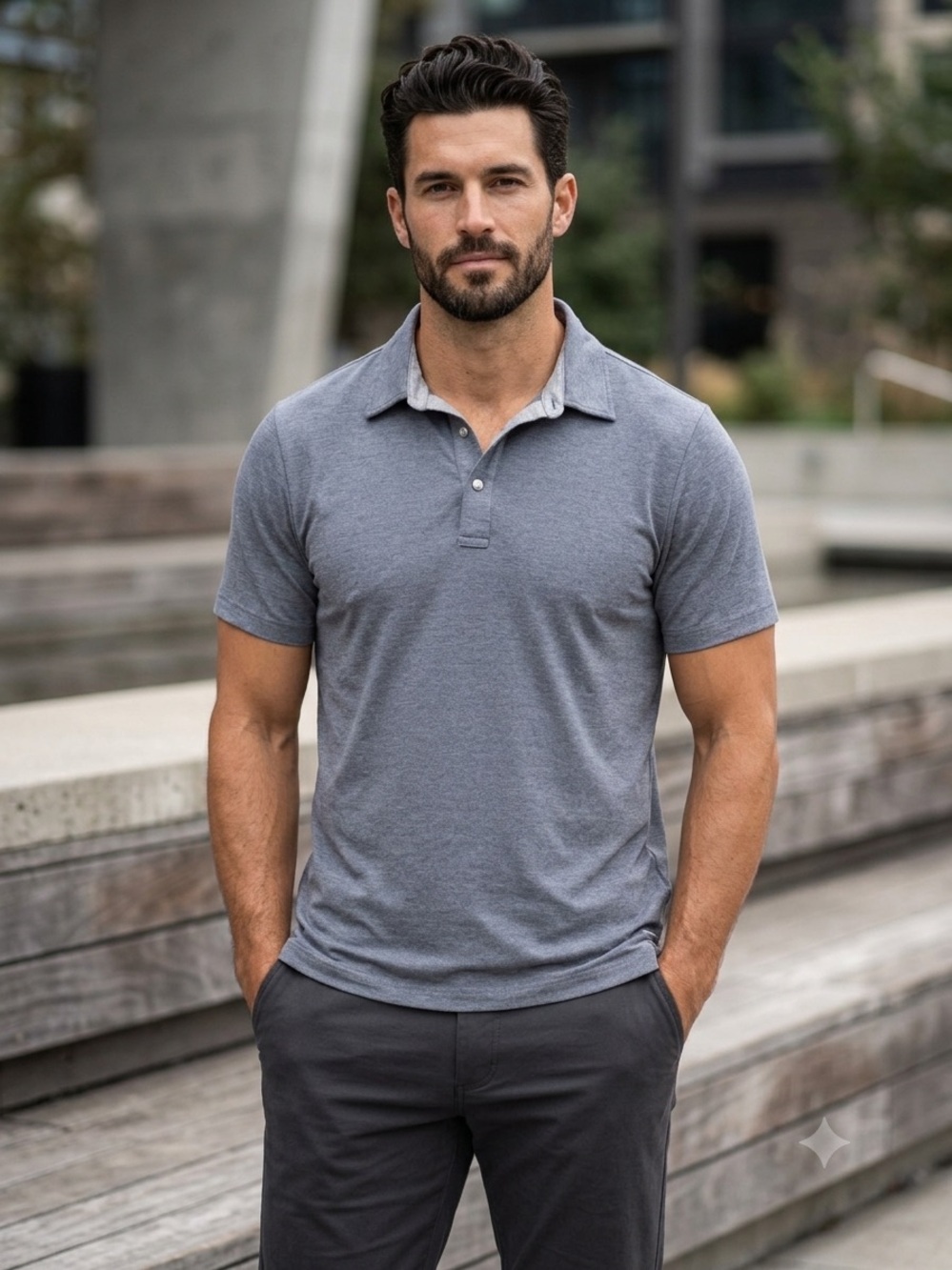 Free Fly Apparel Men's Heather Gray/Blue Polo